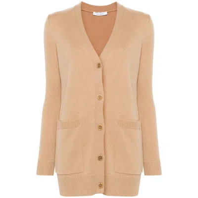 Max Mara Cashmere-wool Blend Villar Cardigan With Sequin Motif In Brown