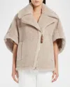 Max Mara Tebe Teddy Cape In Light Grey Wool In Sand