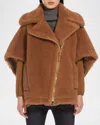 Max Mara Teddy Fabric Biker Jacket Cape In Camel