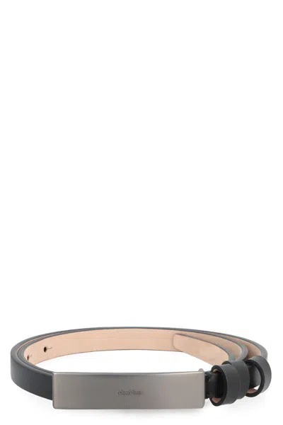 Max Mara New Plate Leather Belt In Black