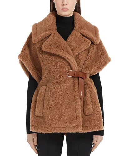 Max Mara Newabavo Wool & Silk Teddy Poncho In Brown