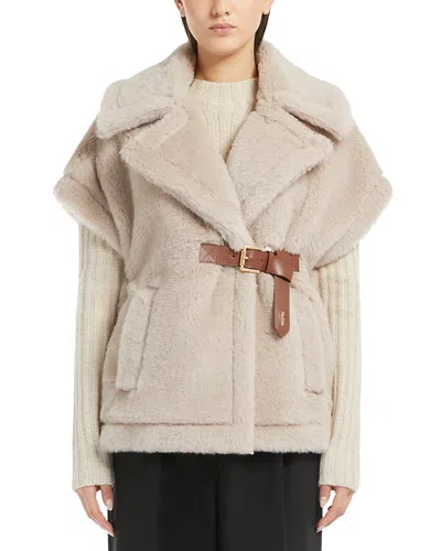 Max Mara Newabavo1 Alpaca, Wool & Silk Teddy Poncho In Neutral