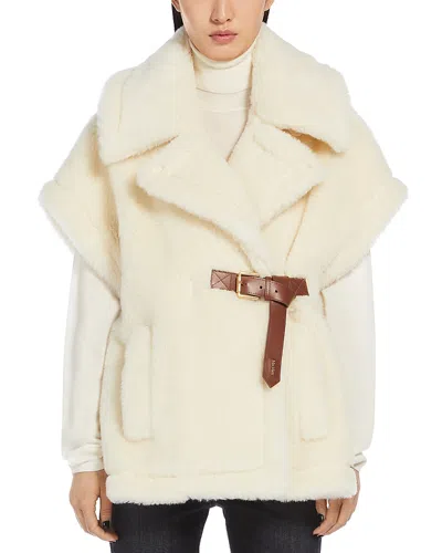 Max Mara Newabavo1 Alpaca, Wool & Silk Teddy Poncho In White