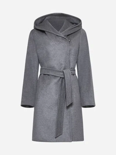 Max Mara Newmang Hooded Wool Coat In Mid Grey