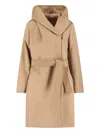 Max Mara Belted Waist Hooded Jacket Pockets In Neutral
