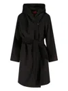 Max Mara Waist Belted Button Detail Hooded Jacket In Black