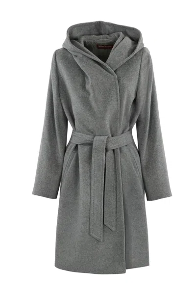 Max Mara Newmang Wool Coat With Hood In Grey