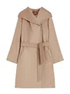 Max Mara Studio Double-drap Virgin Wool Belted Jacket With Side Welt Pockets In Brown