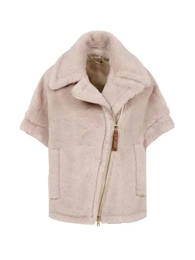 Max Mara Newmant Biker Jacket Cape In Wool And Alpaca Teddy Fabric