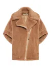 Max Mara Teddy Fabric Biker Jacket Cape In Brown