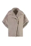 Max Mara Tebe Teddy Cape In Light Grey Wool In Beige
