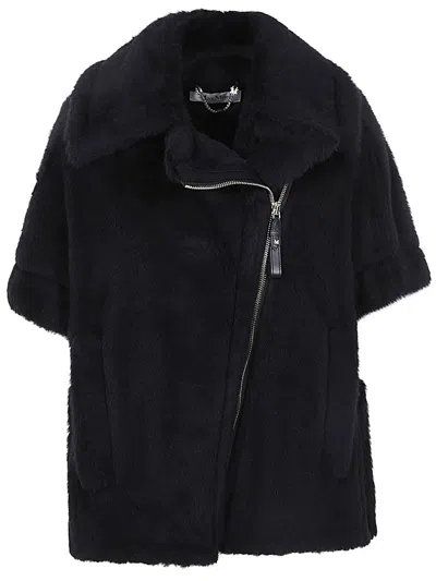 Max Mara Wool-alpaca Teddy Biker Jacket In Black