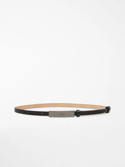 Max Mara Slim Rectangular Buckle Leather Belt In Brown
