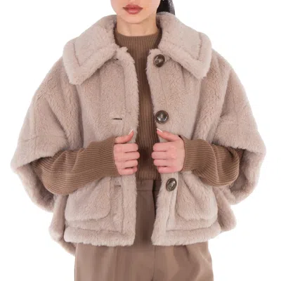 Max Mara Newterzo1 Faux-fur Cape Jacket In Neutral
