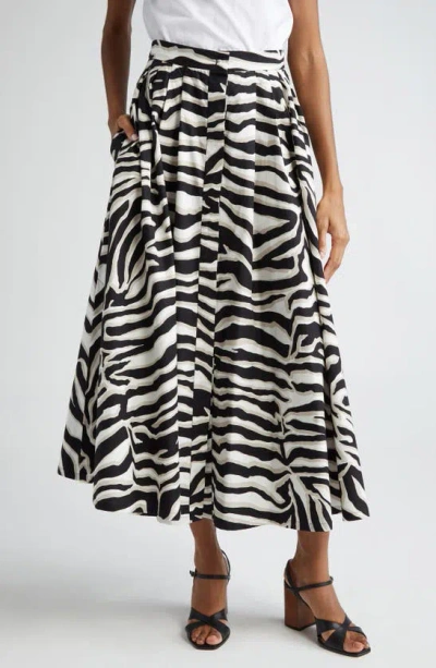 Max Mara Pleated Printed Cotton Skirt In White And Black
