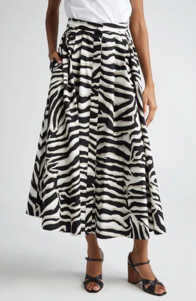 Max Mara Pleated Printed Cotton Skirt In Black