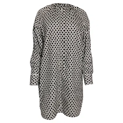 Max Mara Nievo Geometric Print Long Sleeve Tunic Dress In Black And White Cotton