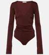 Max Mara Nigella Draped Wool Bodysuit In Burgundy