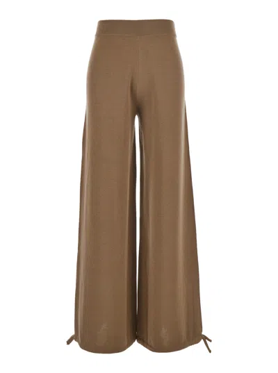 Max Mara 'nigeria' Brown Pants With Elastic Waist And Wide Leg In Wool Woman