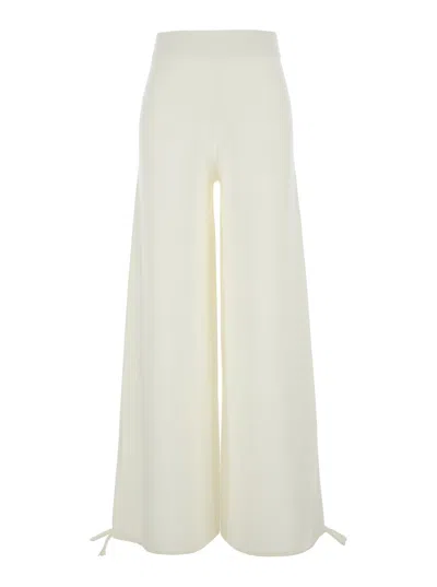 Max Mara 'nigeria' White Pants With Elastic Waist And Wide Leg In Wool Woman