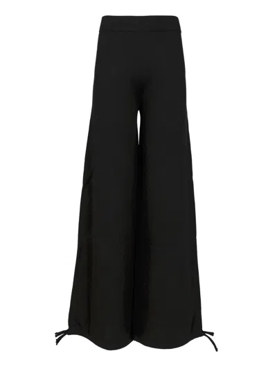 Max Mara Nigeria Wool Knit Baloon Pants Drawstrings On Hem Trousers Black