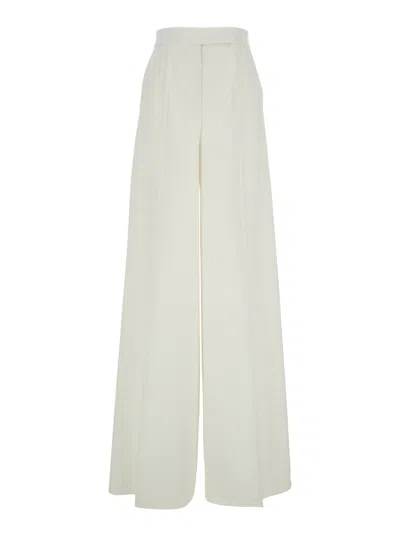 MAX MARA MAX MARA WOMEN 'NINFA' WHITE WIDE LEG PANTS IN VIRGIN WOOL WOMAN