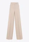 Max Mara High-waisted Wide-leg Trousers With Sharp Pleats In Beige