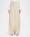 Max Mara High-waisted Wide-leg Trousers With Sharp Pleats In Albino