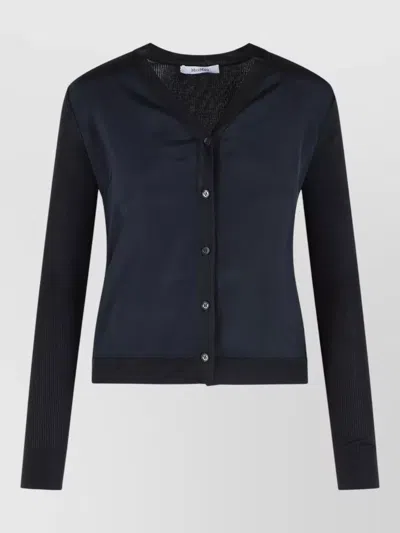Max Mara Ninfee Silk Cashmere Cardigan Contrast Fabric In Black