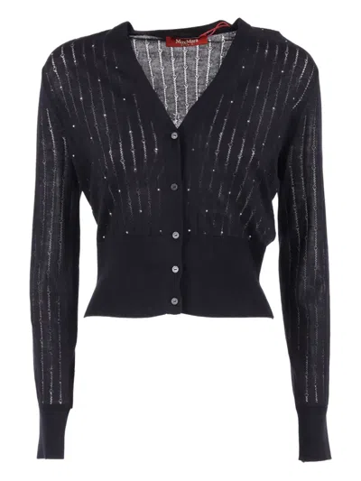 Max Mara Studio Sequin Embellished Knit Cardigan In Black