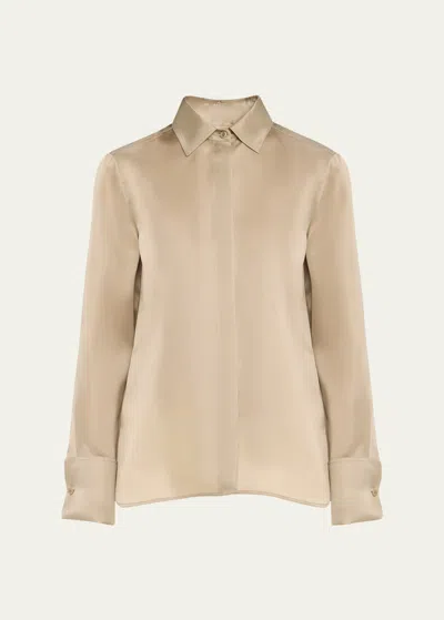 Max Mara Nola Button Down Silk Shirt In Olive Green