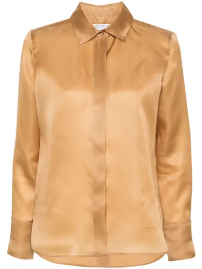 Max Mara 'nola' Sheer Fabric Shirt With Long Sleeves In Beige