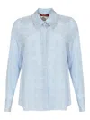 Max Mara Nola Silk Shirt With Micro Checked Pattern In Blue