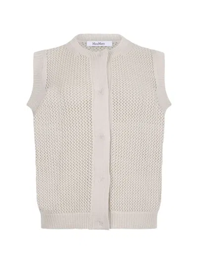 Max Mara Nome Open Knit Button Vest In Gray