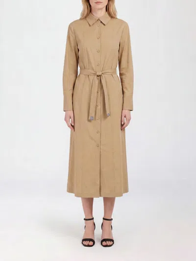 Max Mara Nordica Chemisier Dress In Linen Blend In Brown
