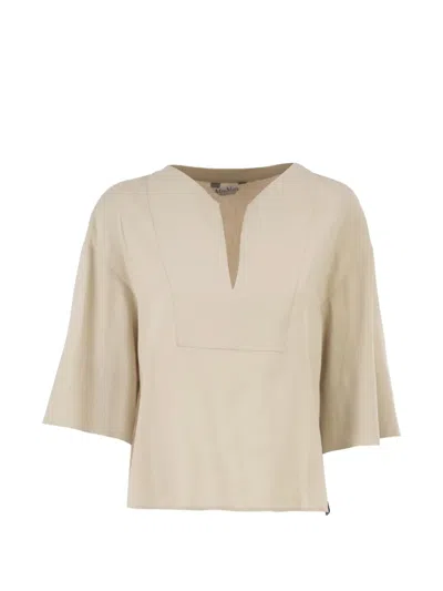 Max Mara Notch Neck Top In Brown