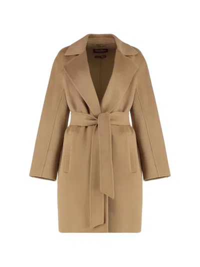 Max Mara Notched-collar Coat In Brown
