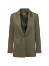 Max Mara Green Solid Notched Lapel Blazer In Green
