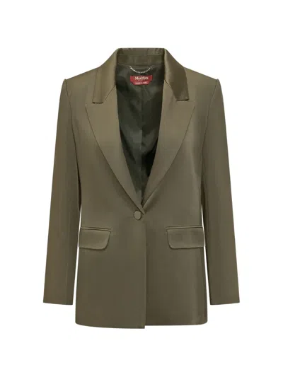 Max Mara Green Solid Notched Lapel Blazer