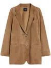 Max Mara Notched Lapel Brown Goat Leather Jacket In Brown