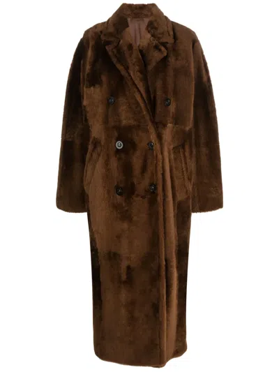 Max Mara Notched-lapels Double-breasted Coat In Brown