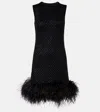 Max Mara Novara Feather-trimmed Minidress In Black