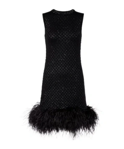 Max Mara Novara Feather-trimmed Minidress In Black