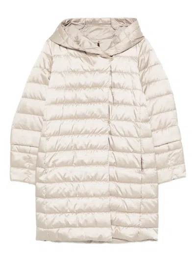 Max Mara Novef Hooded Quilted Coat In Neutral