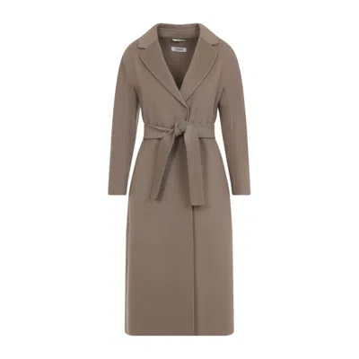 Max Mara Nude Wool Coat With Tailored Silhouette And Belted Waist In Brown