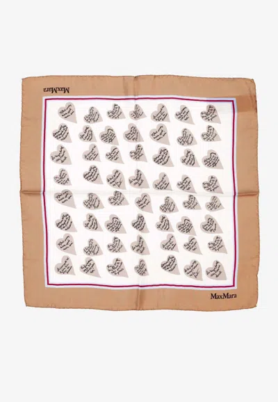 Max Mara Numana Silk Printed Scarf In Nude