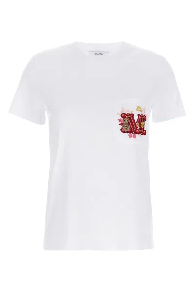 Max Mara T-shirt With Embroidered Pocket In Bianco