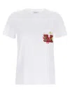 Max Mara Short-sleeve White T-shirt With Embroidered Front Pocket In Bianco