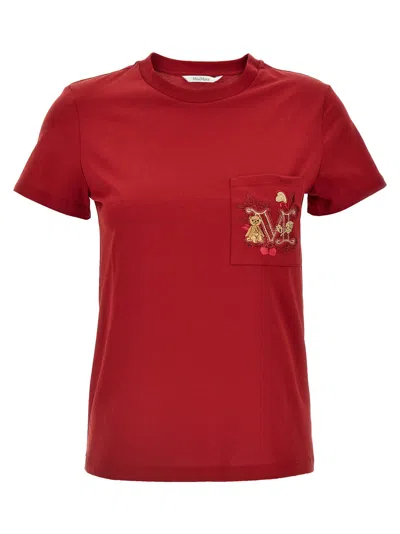 Max Mara Maxmara Women Nunzio - Short-sleeved T-shirt With Pocket And Embroidery In Red