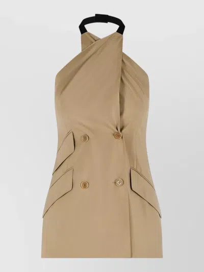 Max Mara Nuraghe Sleeveless Halterneck Wool Silk Jacket In Brown